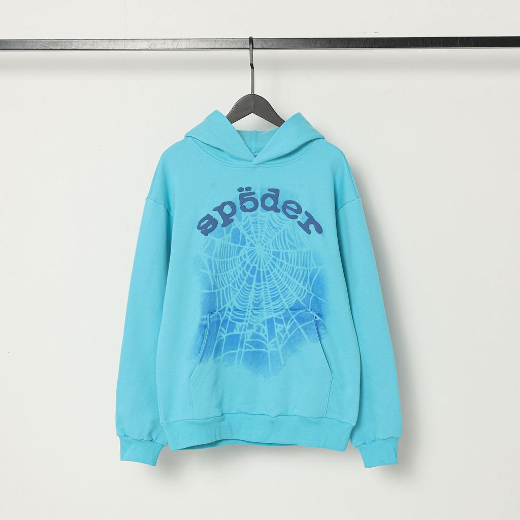 A high-quality SP5DER spider web foam printed hoodie, European and American large-size loose sweater.