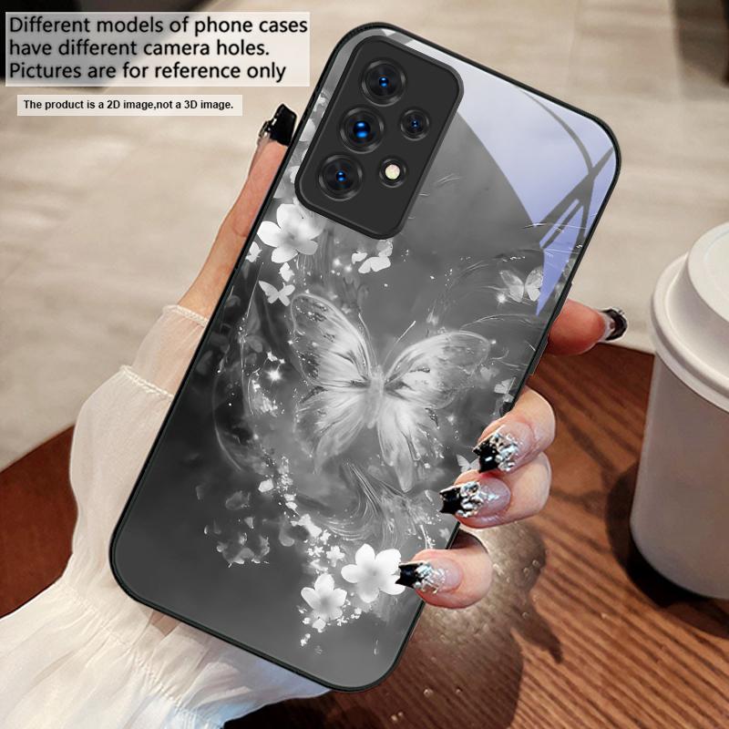 Dreamy Striped Butterfly For Samsung A73 72 71 A70 56 55 54 A53 52 51 50 42 A35 A34 33 32 31 26 25 24 23 22 30 Glass Phone Case