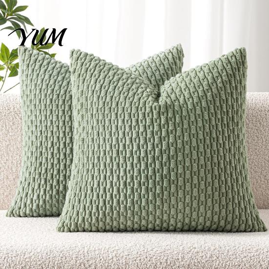 Durable Washable Hidden Zipper Shams Bohemian Corduroy Throw Pillow Cover, Soft Solid Color Decorative Cushion Case, Easy Clean Removable Protectors
