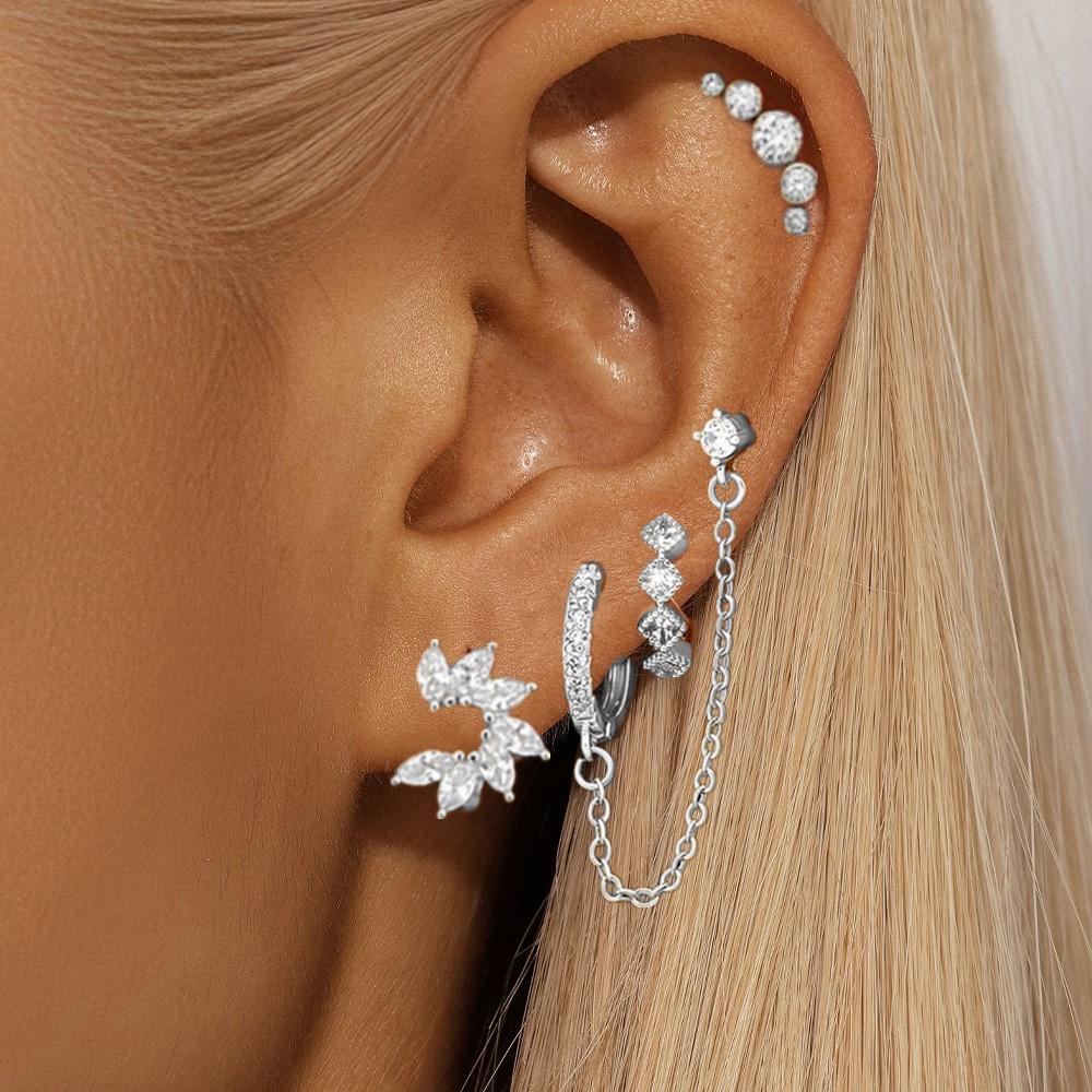 

4PCS Horse Eye Huggie Hoop Earring Set Women Fashion Tragus Piercing Stud Earring Lot Cartilage Chain Earing Bulk Helix Jewelry