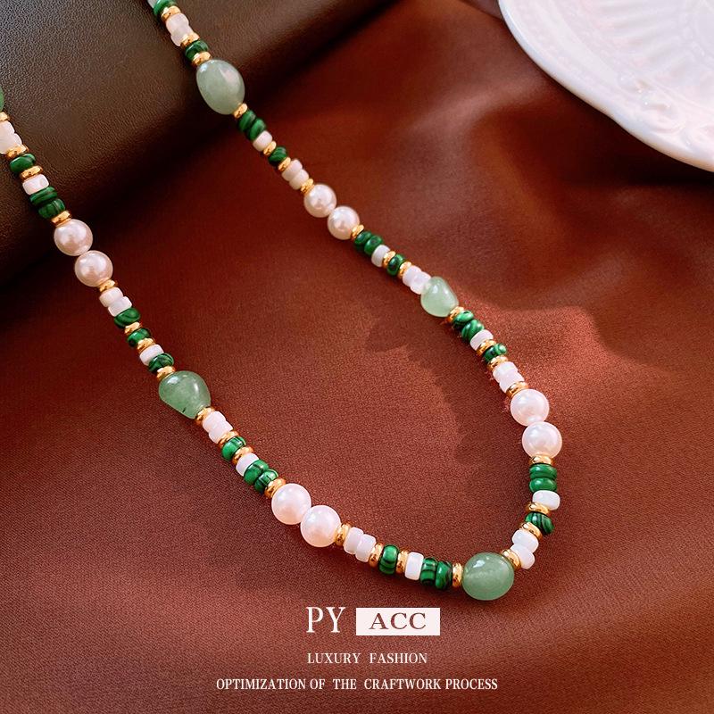 

Luxury Natural Stone & Pearl Beaded Necklace: Retro Chinese Clavicle Chain