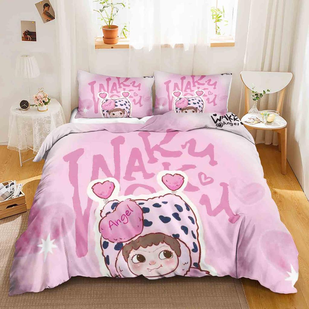 Wakuku 3D Children'S Couple Bed  Bedding Set Cute Printed Cartoon Quilt Cover  Polyester Duvet Set Twin King Size