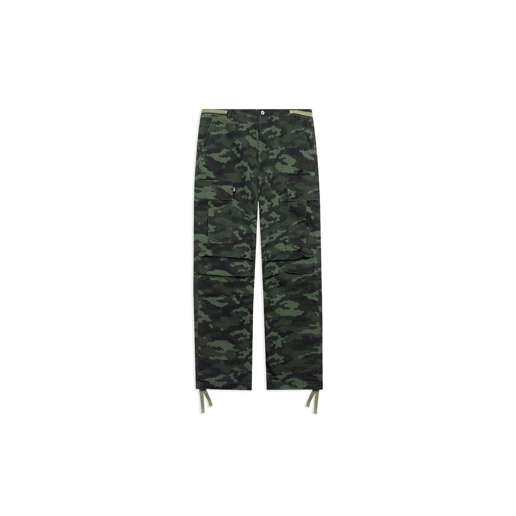Li Ning Golden Era All Over Print Camouflage Pattern Button Straight Casual Pants Men Bottoms Green AKXT047-4