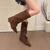 Boots Fashion Boots Suede Pants Belt Buckle Pointed Autumn and Winter Women's Boots Leopard Print Slope Heel Two Wear Boots New