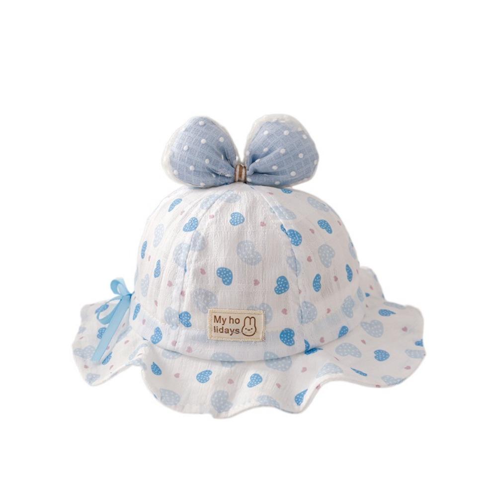 

Drawstring Cute Bow Infant Basin Cap Adjustable Baby Sun Protection Cap Infant Blue
