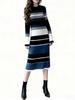 Women's Vintage Striped Knit Sweater Dress Fashion Mid-Length Dress Autumn Winter Warm Clothing