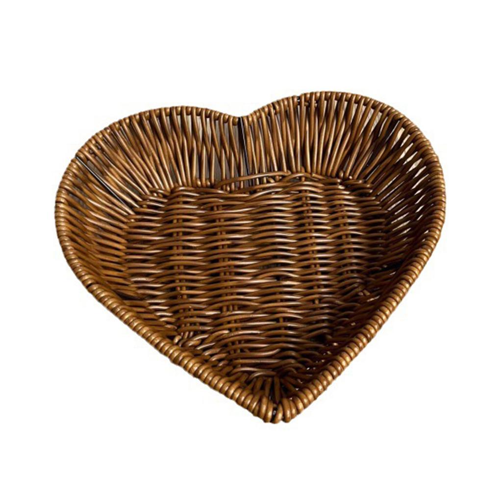 Hand-woven Rattan Wicker Basket Fruit Tea Snack Bread Basket Cosmetic Heart-shaped Storage Box Household Kitchen Supplies