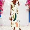 Women Plus Size V Neck Short Sleeve Fruit Printed Maxi Dress
