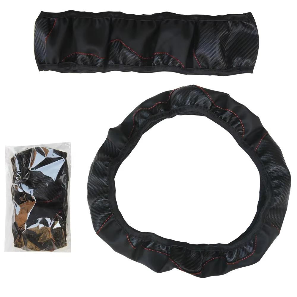 Car Steering Wheel Cover Breathable Anti Slip PU Leather Steering Covers Suitable 38cm Auto Decoration Carbon Fiber