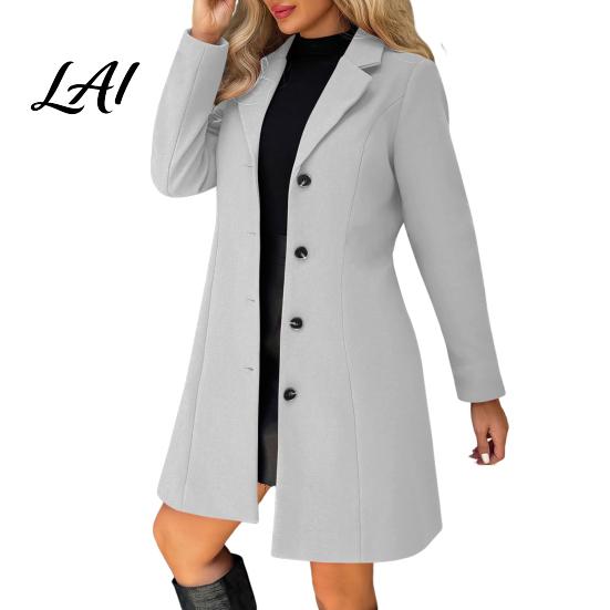 Single Breasted Coats Notch Lapel Collar Long Coat for Women Sleeves Women Casual Blazer Jacket Slim Fit Solid Color Outerwear Fall Winter Jacket