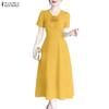 ZANZEA Women Casual V-Neck Summer Short Sleeve Loose Long Dress