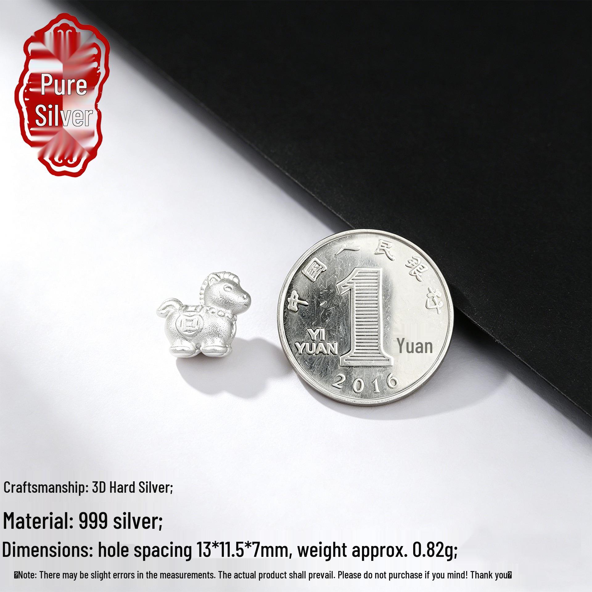 S999 Sterling Silver Horse Money Spacer Beads - Zodiac Horse Bracelet DIY Accessory 3D Hard Silver 999; Single Price