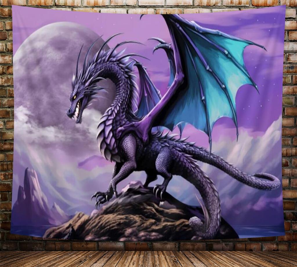 Majestic Dragon Tapestry Purple Fantasy Design Perfect for Bedroom or Living Room Decor Large Wall Hanging Artwork