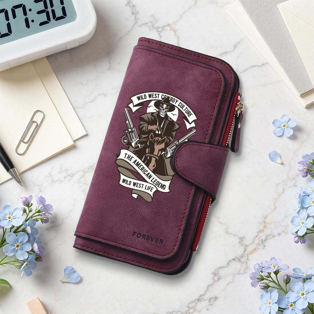 Wild West Skull Printed Long Wallet Retro Style Portable Purse Card Holder Fashion Practical Accessory