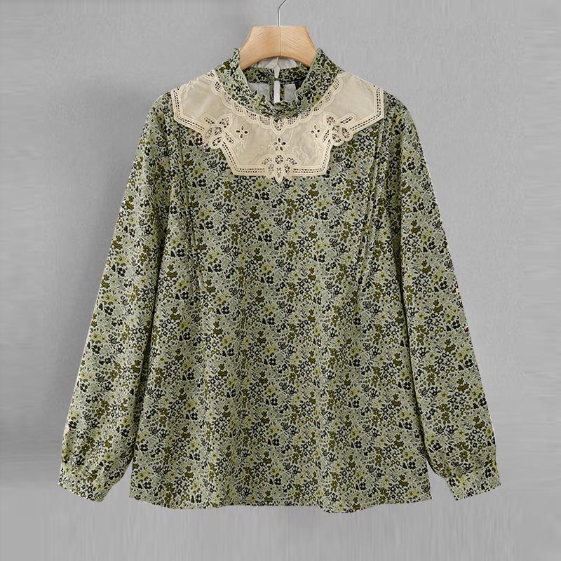 

ZANZEA Женские осенние блузки с воротником-стойкой и длинным рукавом с цветочным принтом S зелёный