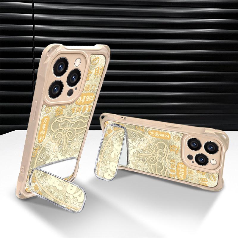Getting rich is suitable for Apple 17Pro mobile phone case 16pro new 15 feather lanyard 14 mirror bracket premium soft case