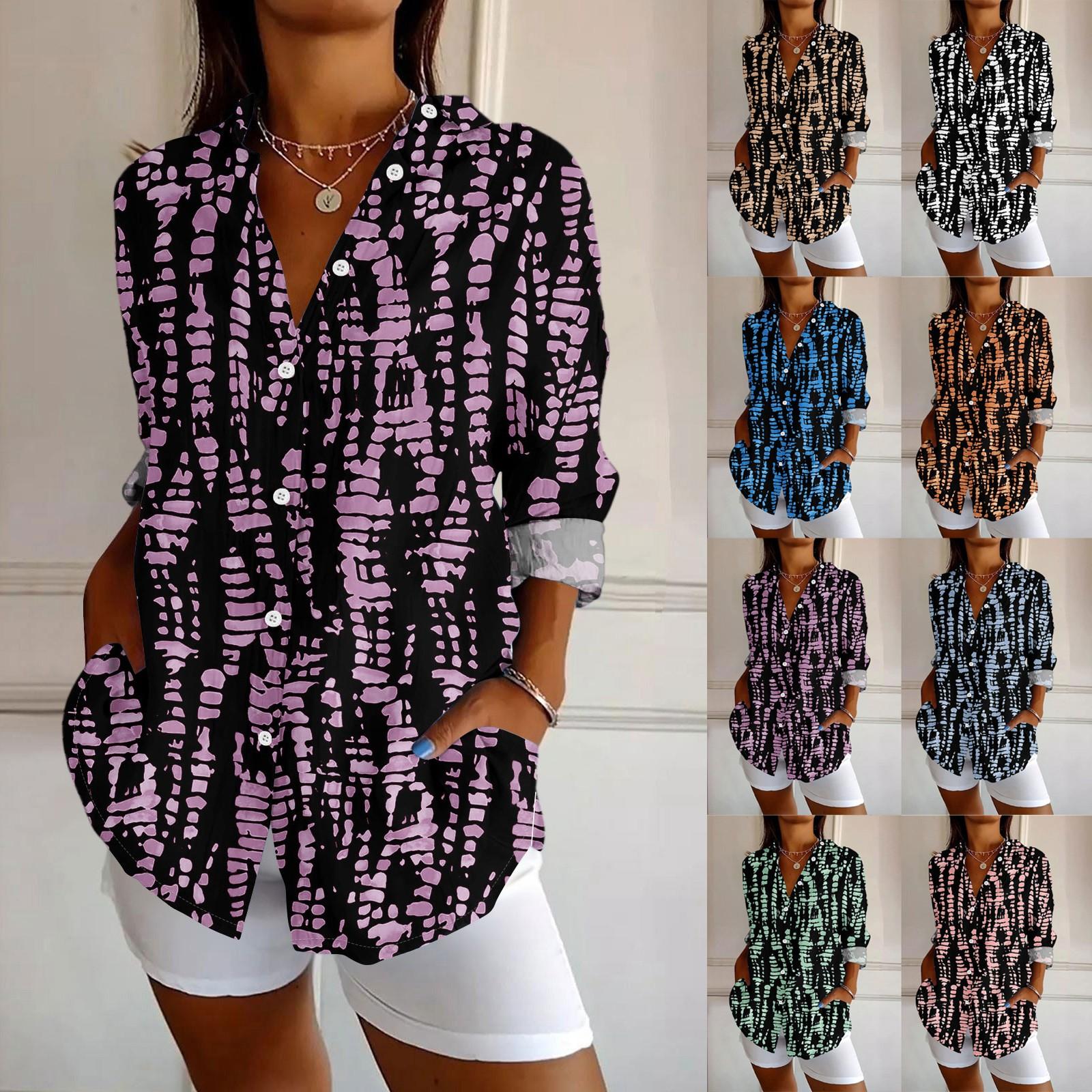 

Womens Button Down Shirt Long Sleeve Shirts For Women Print Graphic Blouse Top L зелений