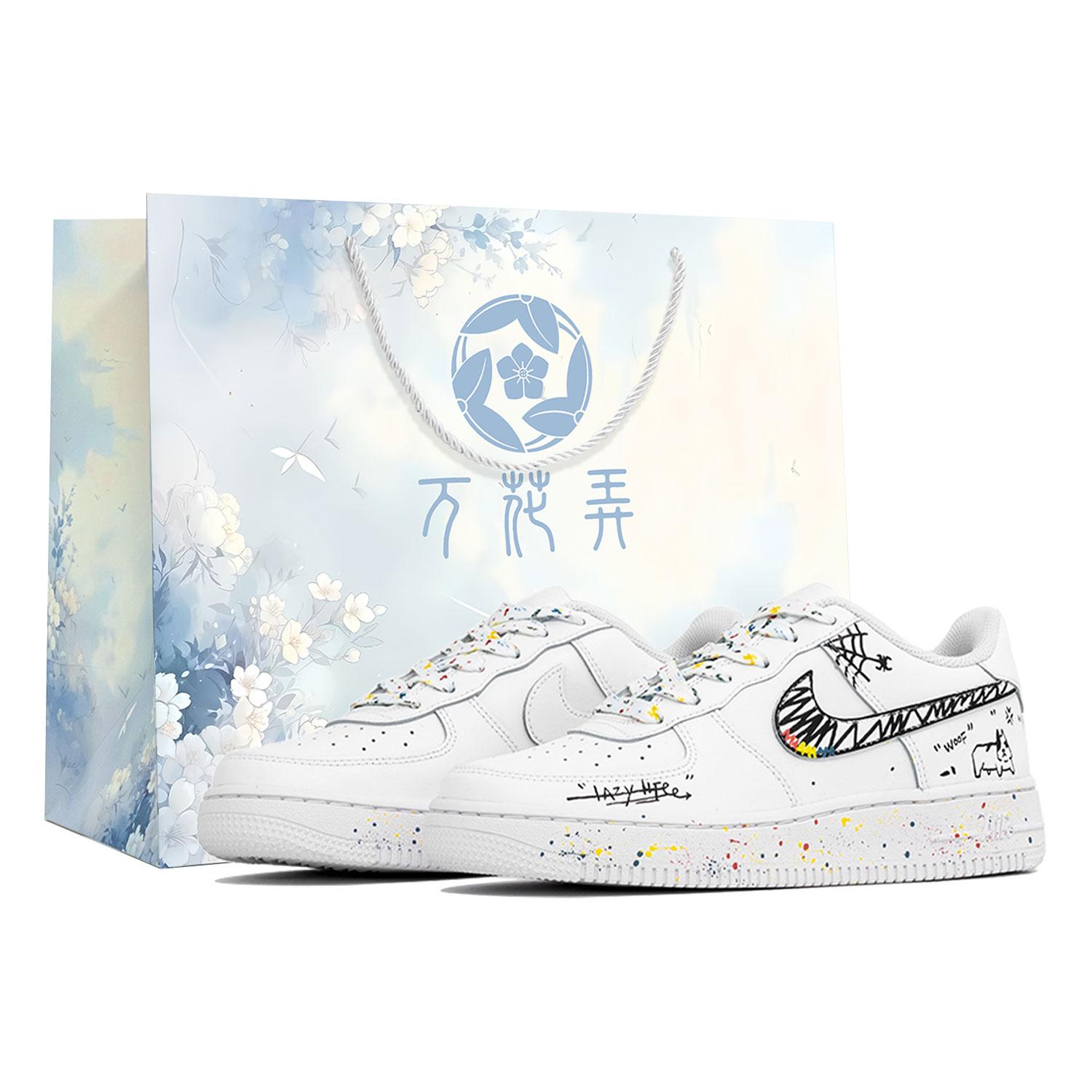 

Nike Air Force 1 Wan Hua Nong, Lazy Graffiti, Shopping Bag Abrasion Resistant Low top Skateboard Shoes Unisex White CW2288-111(Team1024-S-BOX) 38
