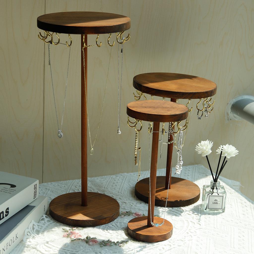 Walnut Color Wood Jewelry Organizer Display Holder Necklace Earrings Bracelets Display Stand Desktop Jewelry Storage Rack