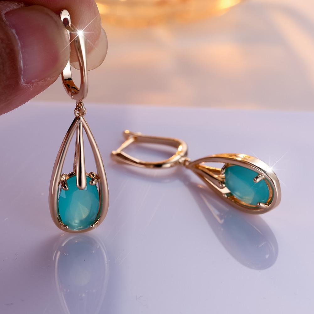 

1 пара длинных висячих серег с ярким бирюзовым цирконом для женщин, золотистого цвета, винтажная изящная ювелирия, роскошные серьги для вечеринок золотой