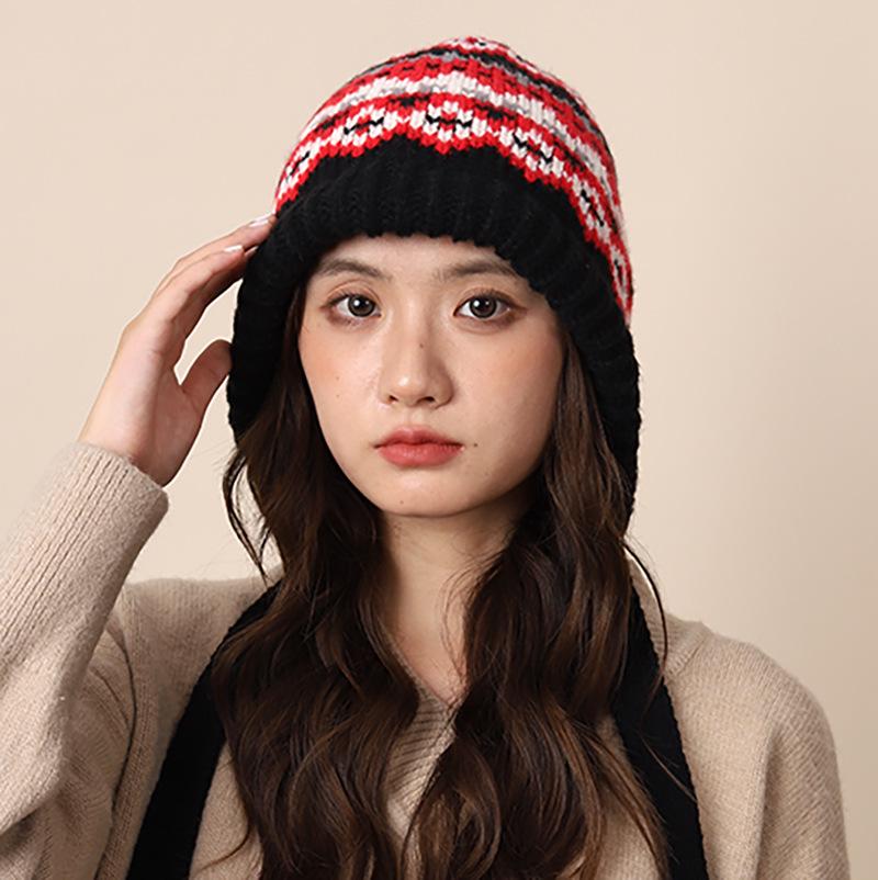 Women's Retro Fair Isle Knitted Balaclava Hat - Warm Wool Ear Protection