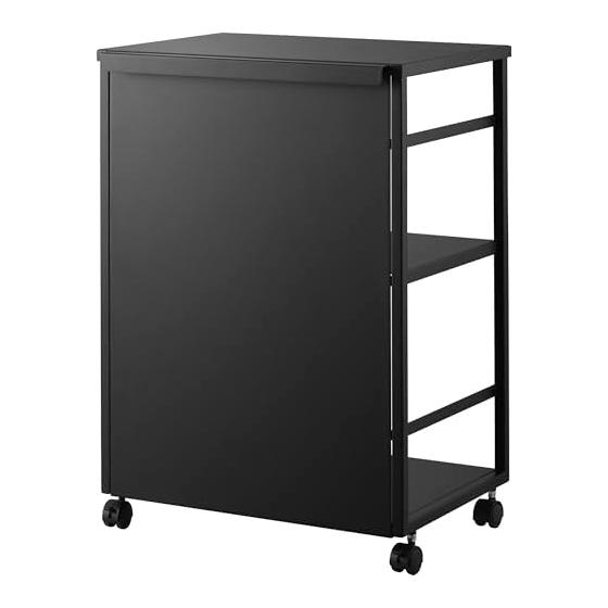 Yamazaki Jitsugyo 8467 Blindfold Wagon with Top Plate Black W42.6 x D32.4 x H60.2cm (Including Casters) Tower 2 Tier Kitchen Wagon Storage Wagon
