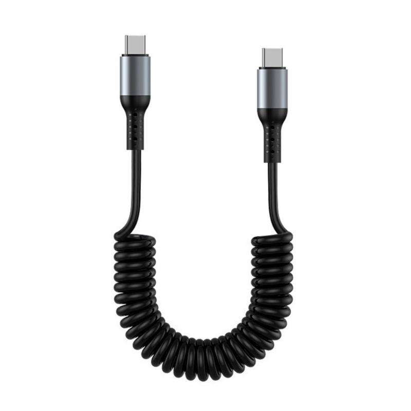 Spring Coiled Data Cable USB Type C Telescopic Charger Wire Line  Adjustable Length up to 1.5m Support 6A Charging