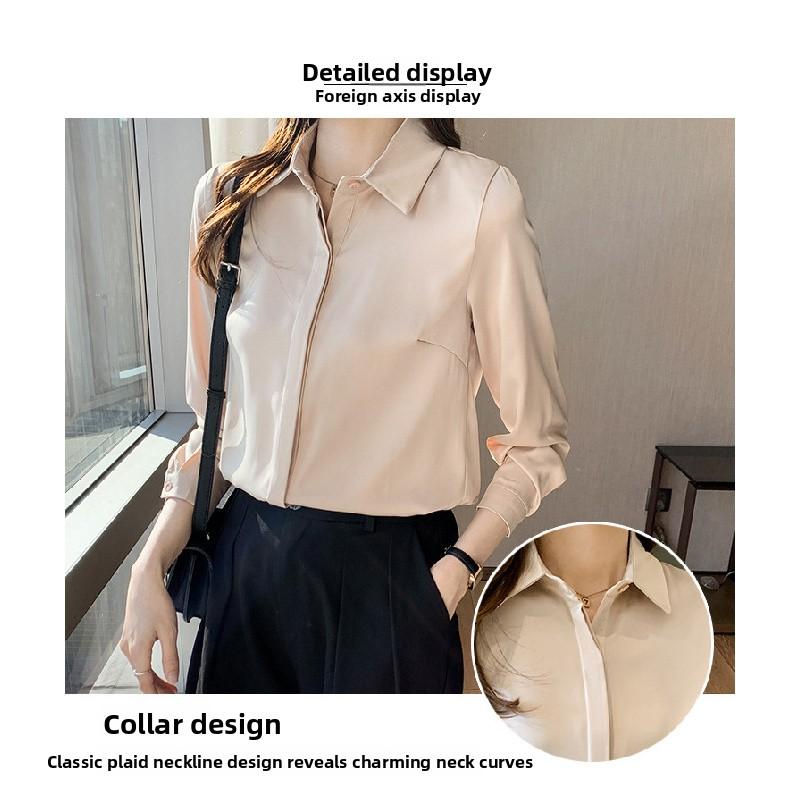 2026 Spring New Satin Long-Sleeve Shirt for Women, Elegant Chiffon Blouse, Ladies' Casual Solid Color Top