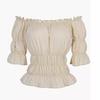 Damen schulterfrei Puffärmel Prinzessinnenärmel Bluse einfarbig gerüscht Saum Cropped Top Vintage Renaissance Mittelalter Schmale Taille Elegant Lässig Sommer Hemd