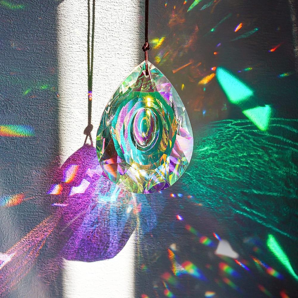 Hanging Crystal Pendant Garden Suncatcher Wind Chimes Rainbow Prism Crystal Chain for Window Drop Bell Christmas Tree Home Decor