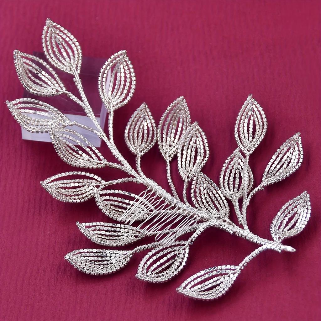 1PC Elegant Handcrafted Braided Headpiece with Sparkling Rhinestones - Leaf-Inspired Design for Bridal and Special Occasions