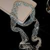 Elegant Crystal Beaded Tassel Pendant Necklace Women Gold Blue Boho Chic Long Chain Statement Jewelry