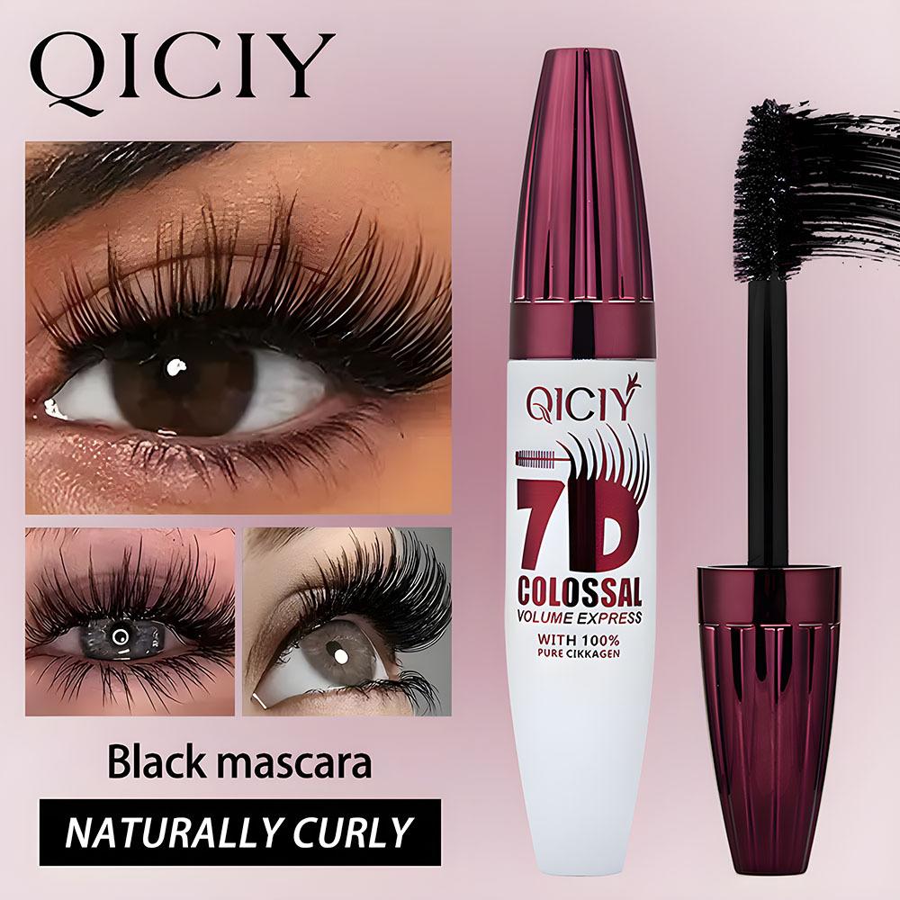 7D Volumizing Mascara Super Black Waterproof Long-Wearing Mascara Lengthening Curling Eye Black for All Skin Types Eye Enlarging Makeup