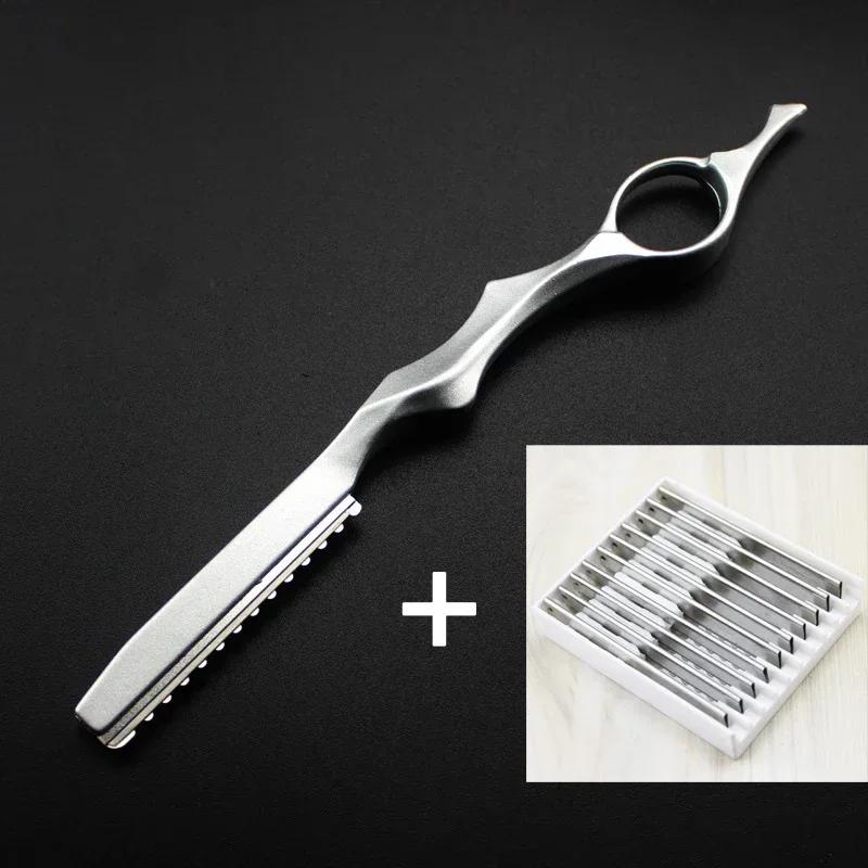 1 Thinner Razor +10 Pieces Blades Barber Thinning Razor Safety Hairdressing Razor Salon Hair Cutting Knife Shaving Tools Barber