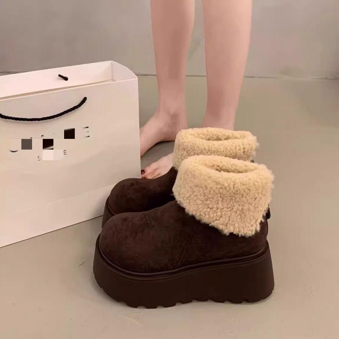 Thick-soled heightening snow boots autumn velvet thickened warm fluffy short boots cotton shoes 35