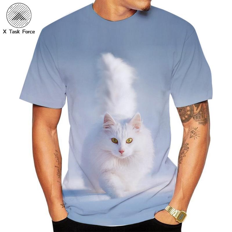 Summer Round Neck 3D Cat Printed Top Fashionable Casual Short Sleeved Men's T-shirts