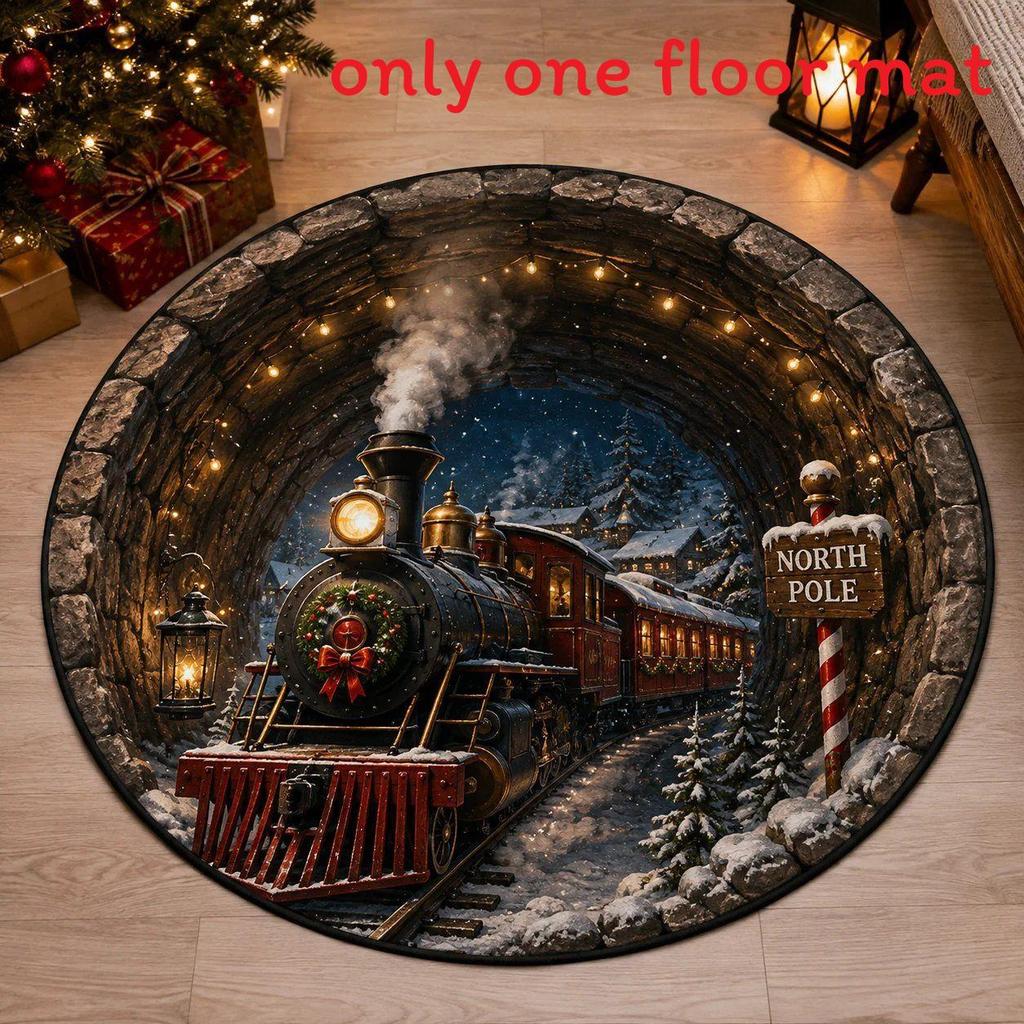 Christmas Cartoon Round Rug Waterresistant Carpet For Living Room Decor