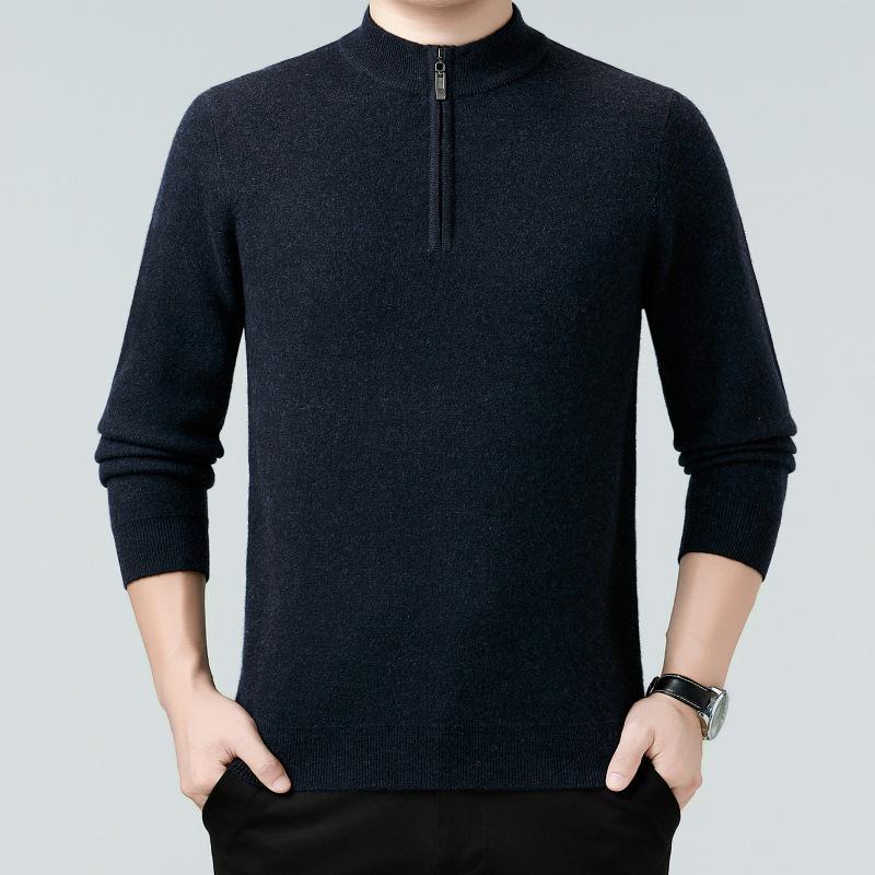 

Brand Men s Pure Cashmere Half-Zip Sweater: Warm, Thick Knit for Autumn/Winter - Perfect for Middle-Aged Men Large - 185