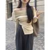 Autumn Winter One Word Collar Slit Irregular Sweater Women Long Sleeve Off the Shoulder Knitting Bottomed  Top