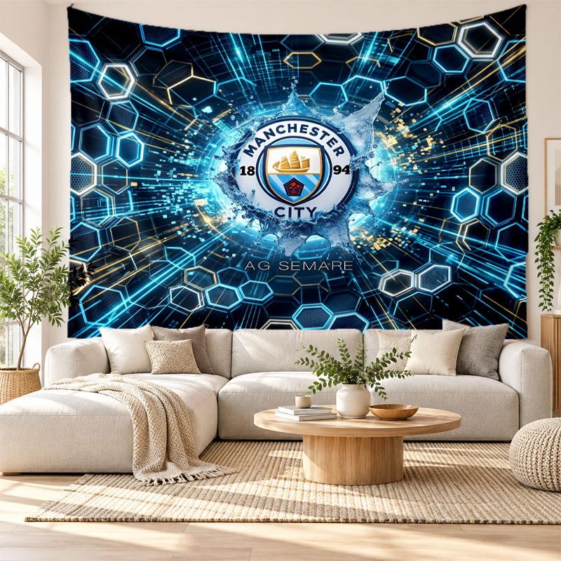 Arazzo da Parete Manchester City, Tessuto Morbido da Appendere, Sfondo Decorativo per Camera da Letto, Arte da Parete per la Casa