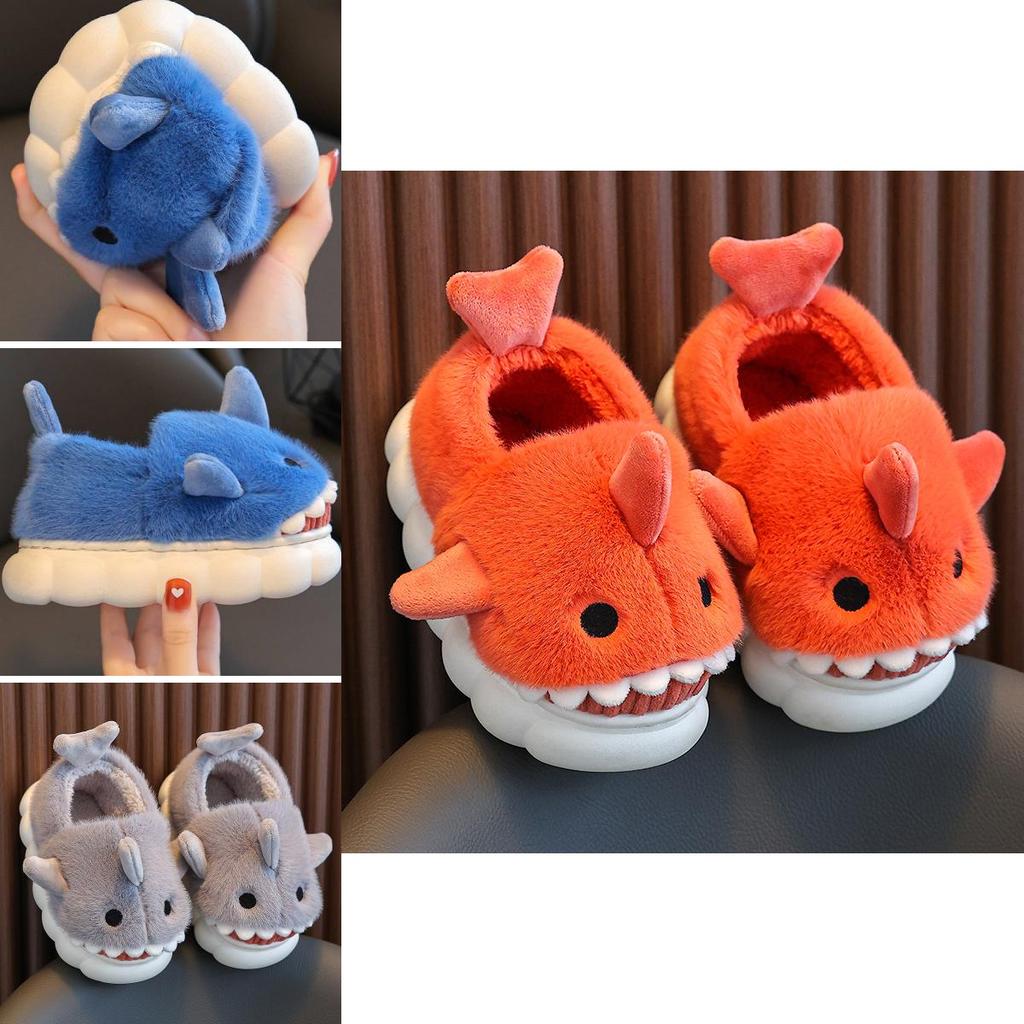 Cozy Waterproof Kids Shark Slippers For Boys Girls Warm Indoor Winter House Shoes