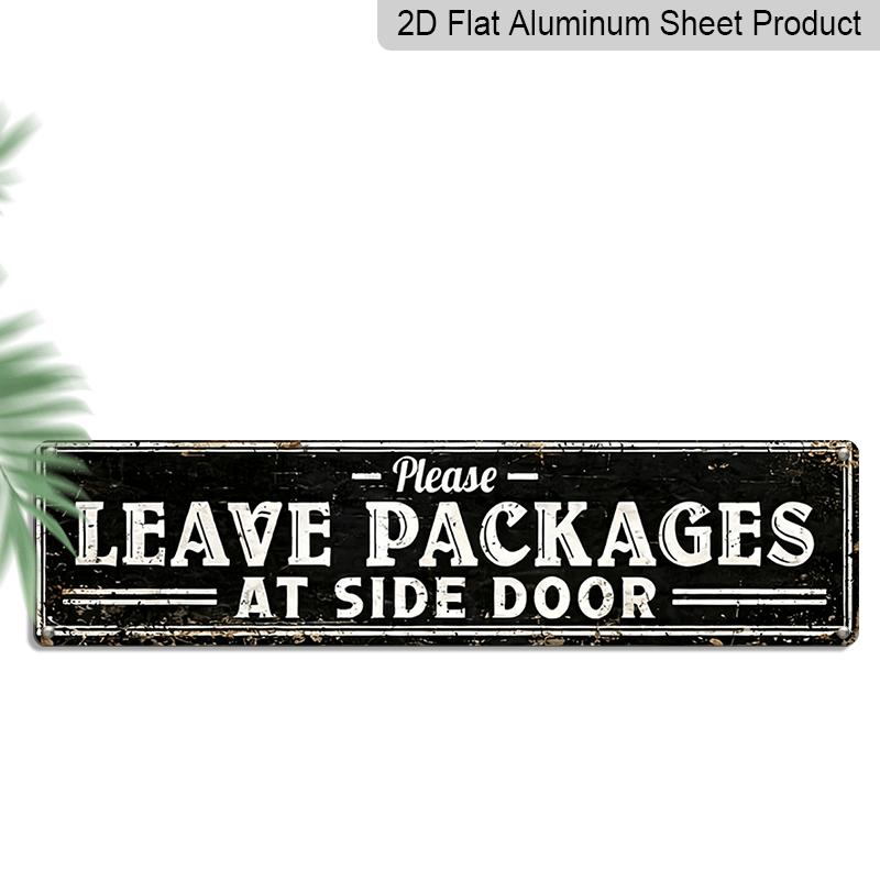[Vintage Aluminum Sign] 2D Flat Vintage Metallic  Please Leave Packages At The Side Door  Sign - Rustic Wall Decoration, 15.7×3.94inch, Black with 40cm x 10cm