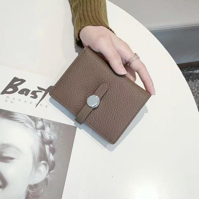 First-layer Cowhide Women's Folded Short Wallet Fashionable Authentic Leather Drawstring All-purpose Change Purse Thin Card Bag