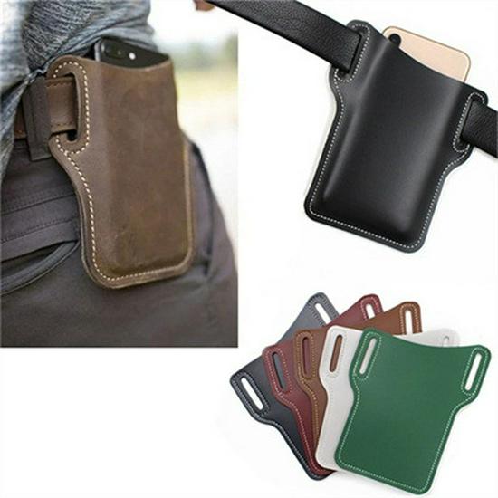 Men's Leather Phone Waist Bag - Portable and Practical for Outdoor Sports