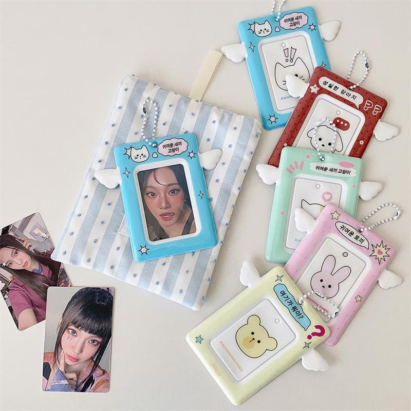 Cute Small Wings Card Holder Photocard Holder Idol Photo Display Protect Storage Card Keychain Bag Pendant Keyring Birthday Gift