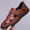 New Leather Sandals Hollow Men's Hole Shoes Velcro One-pedal Dad Shoes Daily Versatile Casual Shoes Men