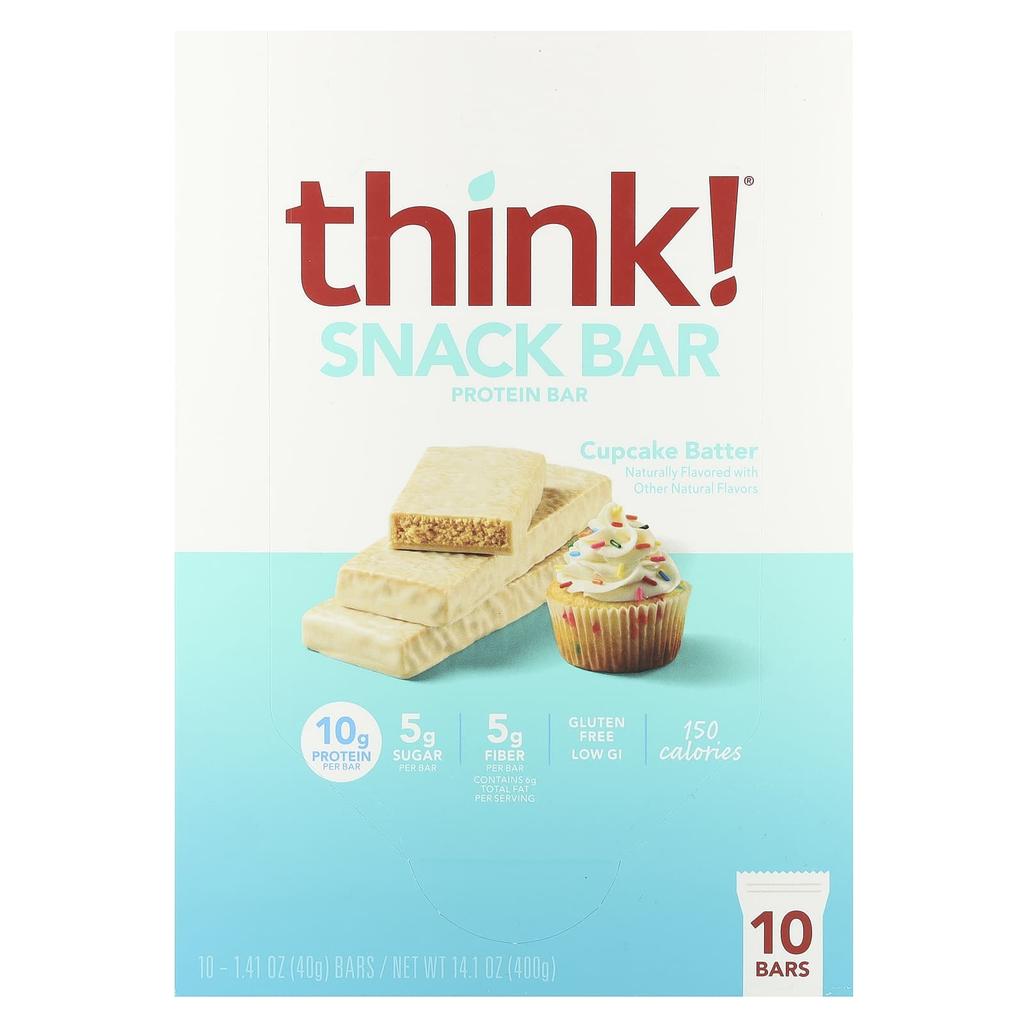 Think!, Snack Protein Bar, Cupcake Batter, 10 Bars, 40G (1.41Oz) Each