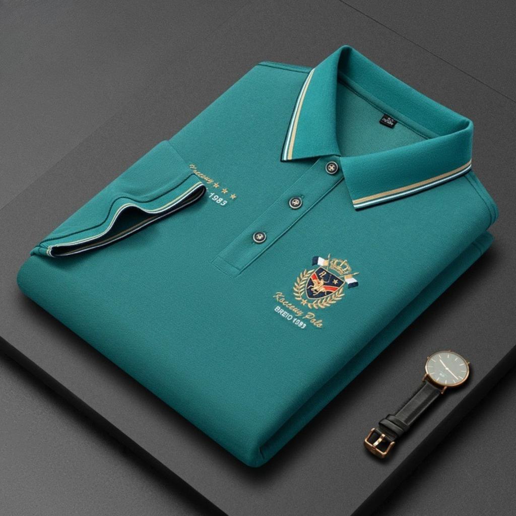 Trend Hub Polo pentru bărbați, casual, cu mânecă scurtă, brodat, la modă, culoare solidă