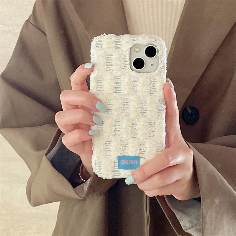Cream-colored velvet phone case for iPhone 15, iPhone 16, and iPhone 17 Pro Max