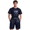 Men Short Sleeve Padded Jumpsuit Water Resistant Back Invisible Zipper Thigh Length Bodysuit with Pockets Adjustable Belt for Easy Dressing